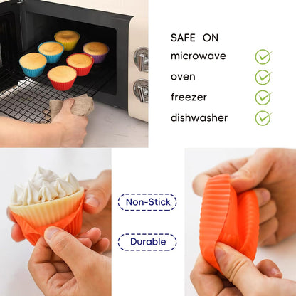Skiennix 12 PCS Silicone Cupcake Baking Cups - Reusable Non-Stick Muffin Liners for Easy Clean | Multicolored