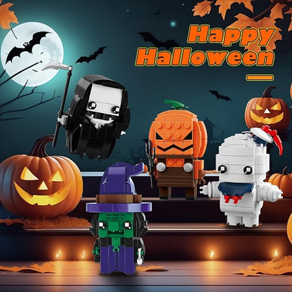 Halloween Pumpkin Ghost Witch Devil Building Blocks Kit for Kids Halloween Bricks Figures Set Toys Gifts for Kids Party Favors Goodie Bags Stuffers Easter Basket Stuffers Boys Girls 6 up