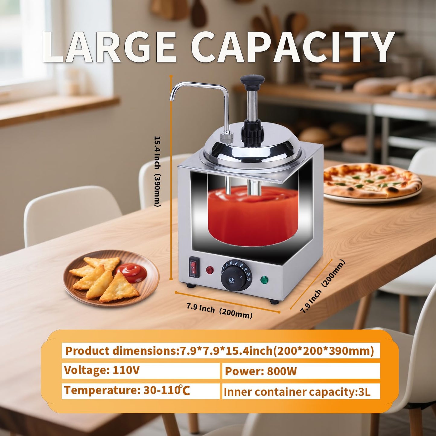 SNICE Commercial Hot Cheese Dispenser, Stainless Steel, Temperature Control Warmer Machine for Butter, Chocolate, Caramel, Fudge with Pump