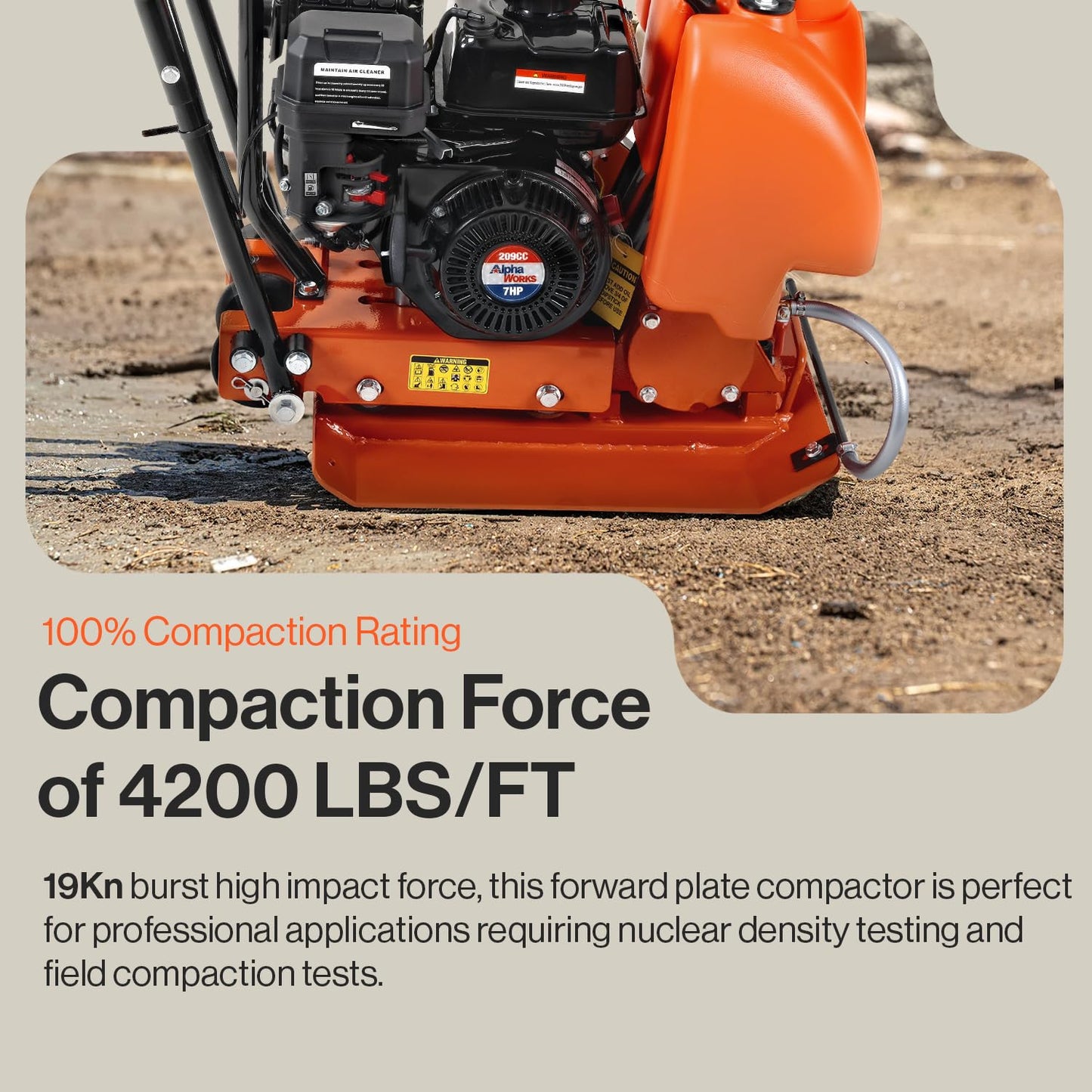 SuperHandy Plate Compactor Heavy Duty 7HP 4200lbs Impact Force - w/Water Tank for Concrete and Dirt