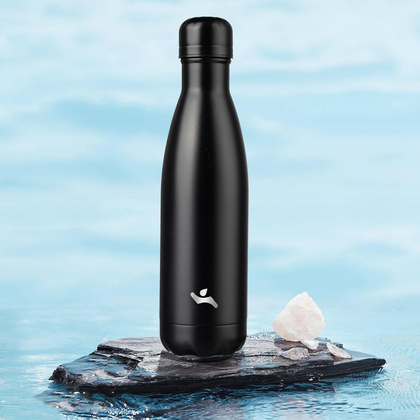Konokyo Insulated Water Bottles,17 oz Double Wall Stainless Steel Vacumm Metal Flask for Sports Travel,Midnight Black