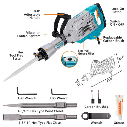 Berserker 30-Pound Demolition Jack Hammer with 1-3/16" Hex Ground Rod Driver