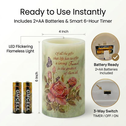 Real Wax Flameless Candle 4x6,Butterfly Rose Flickering LED Pillar Candle with Timer, Battery Operated, Romantic Floral Decor, Wedding & Valentine Centerpiece, Anniversary Decor for Wife or Girlfriend
