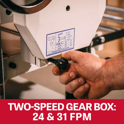 JET 20-Inch Thickness Planer for Woodworking, Straight Knife Cutterhead with 2-Speed (24 FPM / 31 FPM) Feed Rate, 3 HP, 230V 1Ph (JPW-208-1)