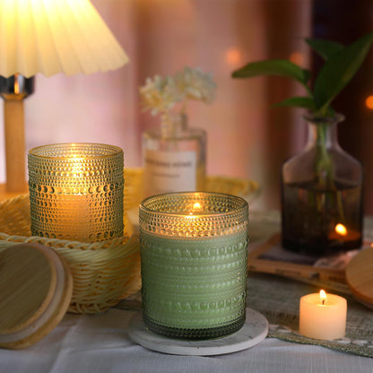 DARJEN 12 Pack Green Candle Jars for Making Candles- 8 OZ Empty Glass Candle Making Jars with Bamboo Lids and Labels, Candle Containers Candle Making Jars for DIY Gifts