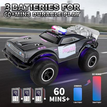Carox Large Remote Control Police Car Toy with Lights and Sirens for Boys 1:8 Cop Car with Three Rechargeable Battery Durable RC Police Truck for Kids 4 Years and Up A Surprising