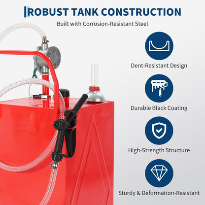 35 Gallon Fuel Gas Caddy Storage Tank, Portable Gas Caddy Fuel Transfer Tank with Wheels, Manual Rotary Pump, Hose, Wide Mouth Fill Port, Fuel Level Gauge, Mobile Gasoline Diesel Transfer Cart for ATV, Tractor, Mower, Car, Boat