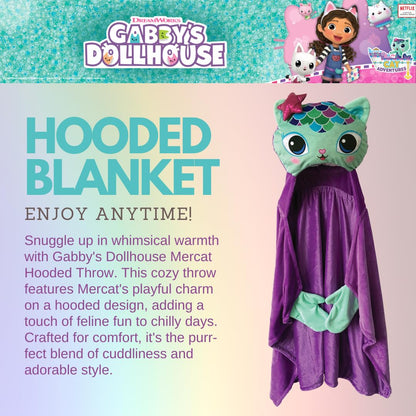 DreamWorks Gabby's Dollhouse Mercat Bedding Super Soft and Cozy Wearable Hooded Throw Blanket, 50" X 30" (Official Licensed Product) By Franco