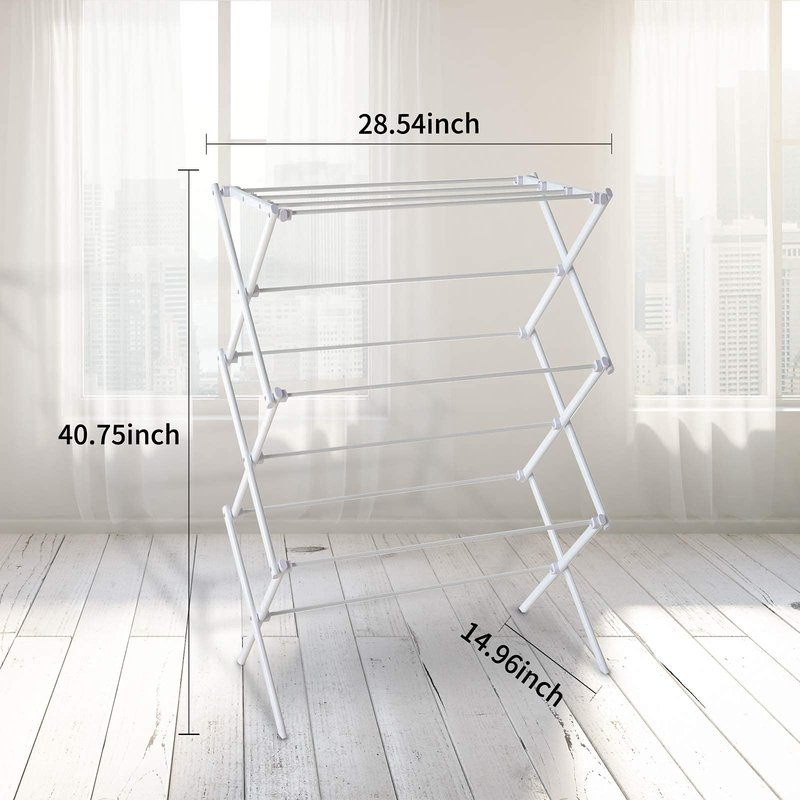 YUBELLES 3 Tiers Foldable Clothes Drying Rack, Vertical Laundry Rack Portable and Collapsible for Storage Indoor Outdoor, White