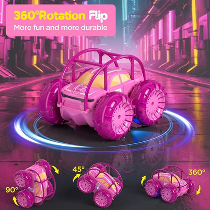 Remote Control Car Fast Direct Charging RC Cars Amphibious 360° Rotating LED Rechargeable Stunt Car 2.4Ghz 4WD All Terrain RC Race Cars Toy Christmas Birthday Gift for Kids Boys Girls Aged 3-12 years