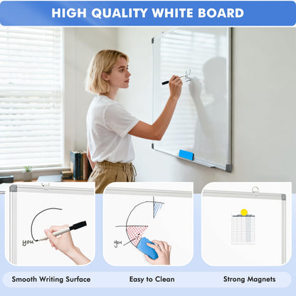 WALGLASS 4 Pack White Board, 24" x 18" Double-Sided Dry Erase White Board for Wall, Hanging Mounted Whiteboard, Horizontal or Vertical Silver Aluminium Frame for Home, School, Office, Kitchen