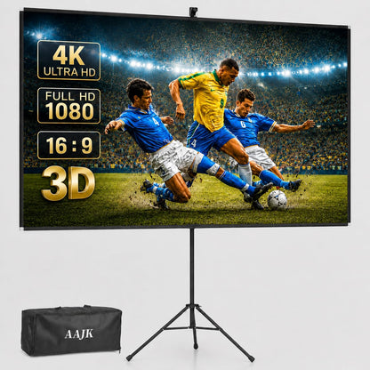 AAJK 100in Projector Screen with Stand,Portable 16:9 4K HD Indoor Outdoor Projection Screen with Wrinkle-Free Design, Ideal for Home Theater– Includes Carry Bag (100IN) (100)