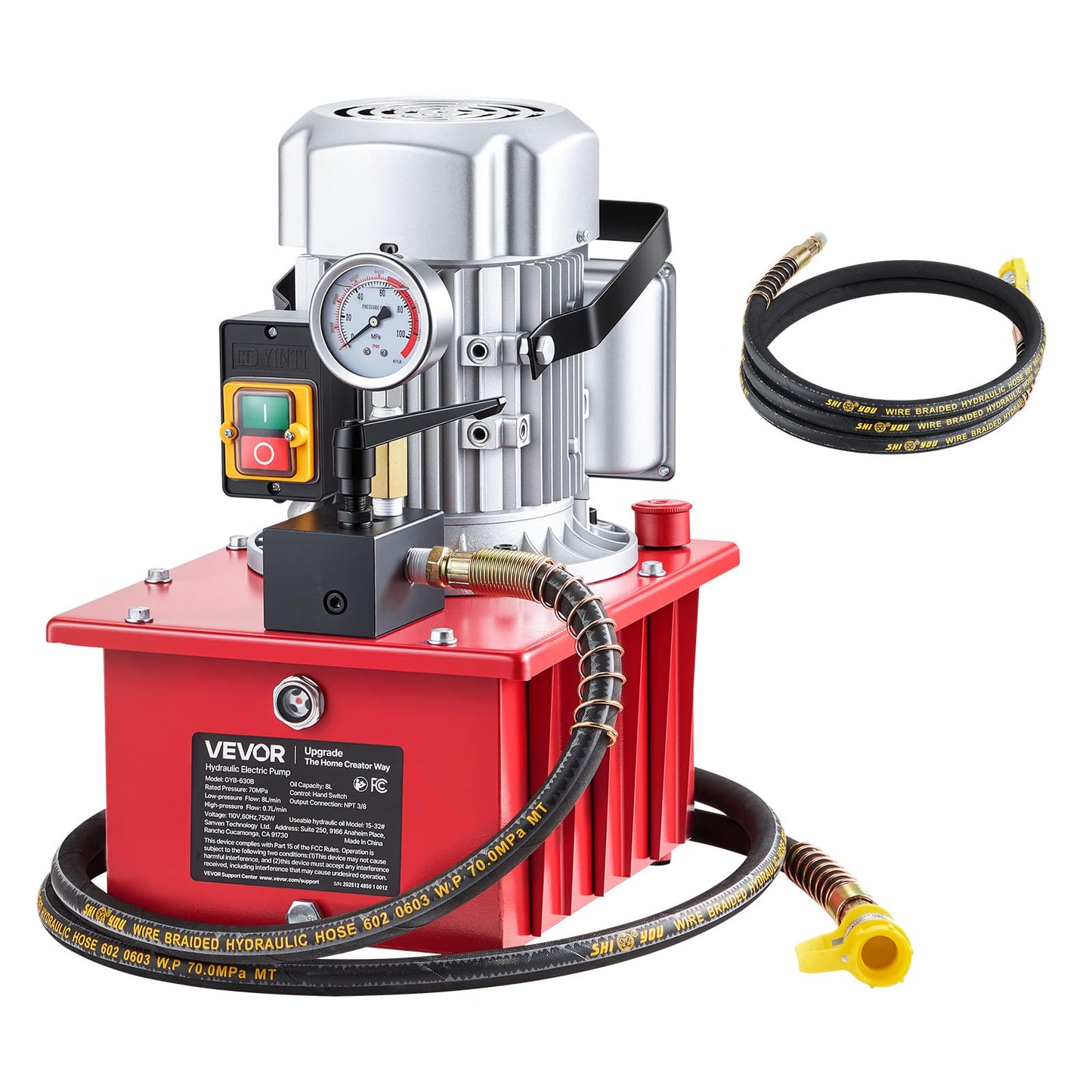 VEVOR Electric Hydraulic Pump, 750W 10,000 PSI, 120V Single Acting Electric Driven Hydraulic Pump Power Pack Unit, with Manual Valve, 2.1 Gallon / 8L, for Punching, Bending, Single Acting Cylinders