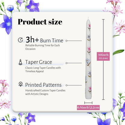 Taper Candles 10 Inch Print Candle Handmade Unscented Blue Daze Long Candles 2 Pack Twisted Candlesticks for Wedding Home Decoration Gifts