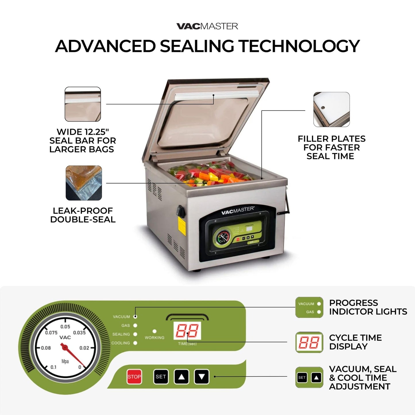 VacMaster VP230 Chamber Vacuum Sealer – Commercial Vacuum Sealer Machine for Food with 1/2 HP Oil Pump, 12.25” Seal Bar for 12” x 15” Bags, Food Vacuum Sealer for Sous Vide, Liquids & Food Storage