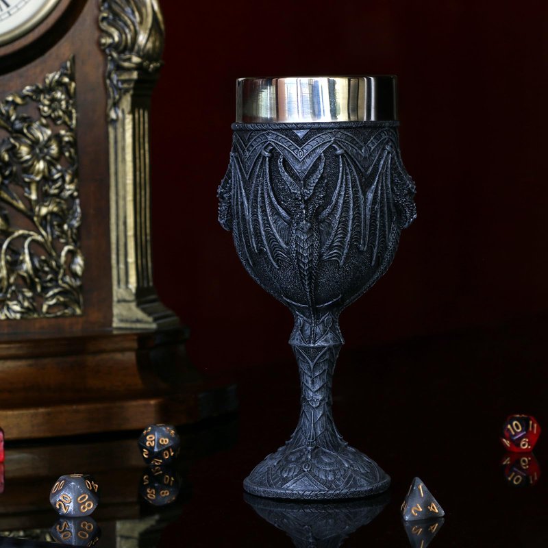 alikiki Medieval Black Dragon Wine Goblet - 7oz Dungeons and Dragons Game Gift of Throne Merchandise Stainless Steel Drinking Cup Dragon Collector Themed Party Decoration