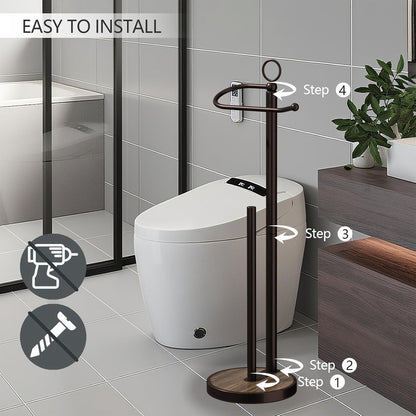 Skiennix Free Standing Toilet Paper Holder - Space-Saving Design with Storage for 4 Rolls - Black & Bronze