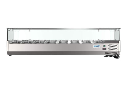 KoolMore SDC-8P-SG Condiment Prep Rail Station with Sneeze Guard, 71 Inch, Silver