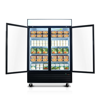54" Commercial Merchandiser Freezer,46 Cu.ft Commercial Display Freezer with 2 Glass Door,Upright Freeze Storage w/Auto Defrost,LED Lighting & ETL Certified,for Supermarkets,Ice Cream,Black