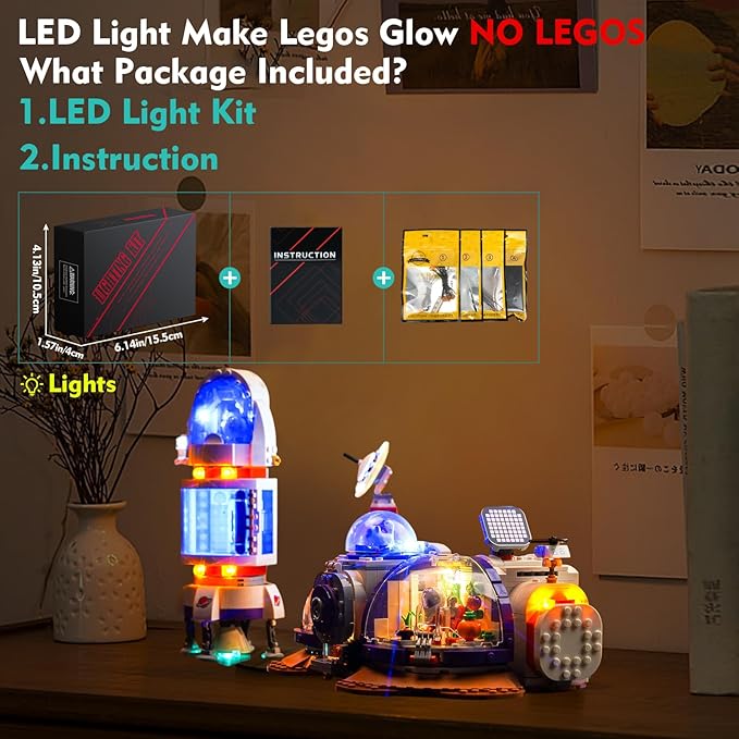 VONADO LED Light Kit Compatible with Lego Mars Space Base and Rocket 42605 (Lights Only No Models) Creative Lighting Set Accessories Compatible with Lego 42605 Building Set