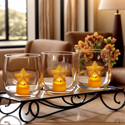 6PCS Star Tea Lights Candles(Ironwork), LED Flameless Candles Battery Operated for Holiday Gifts, Led MINI Electric Faker Votive Tealight Candles for Diwali,Birthday Christmas Decorations (Star, 6)