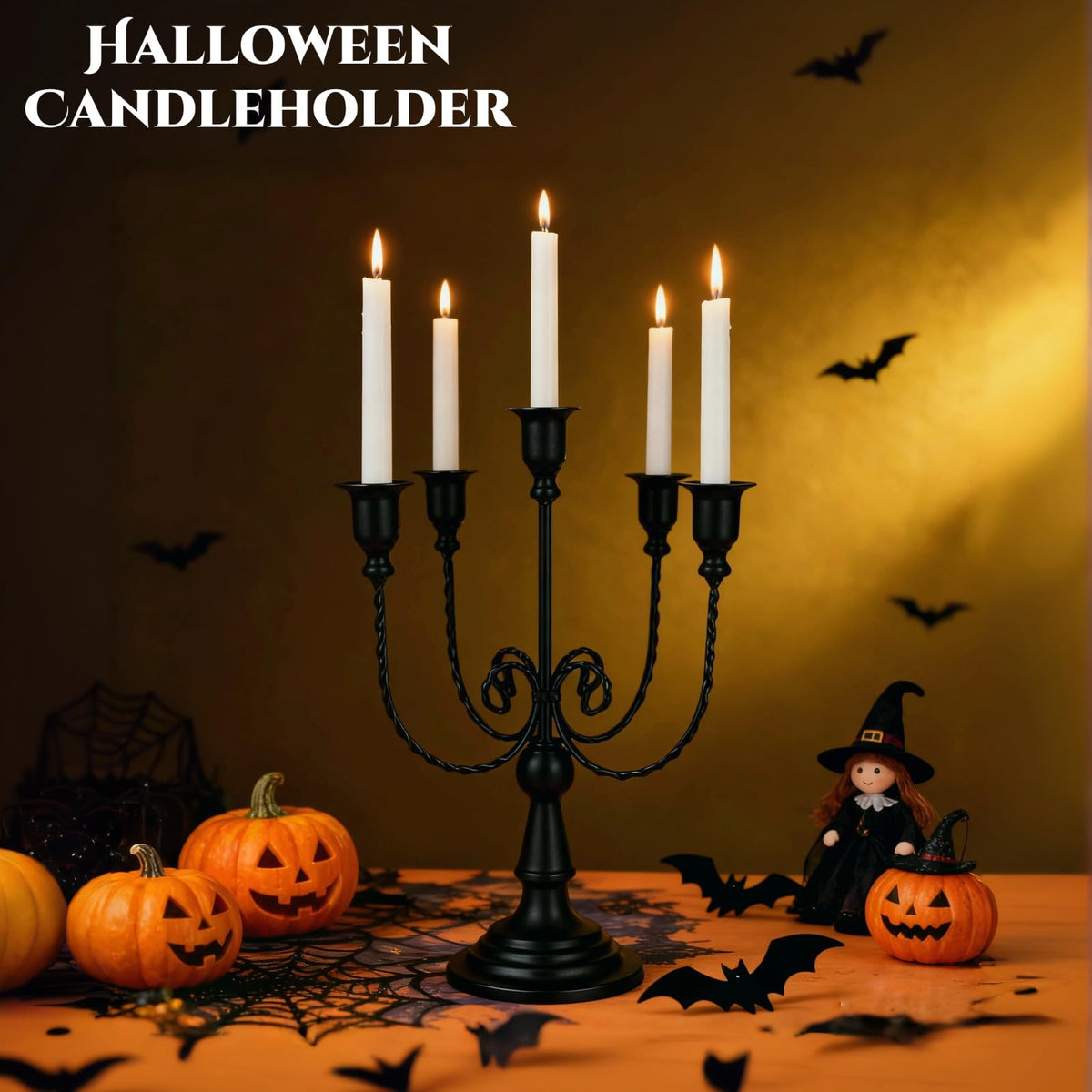 5 Arms Metal Candelabra Gold Candle Holder Modern Decorative Centerpiece Candlestick Holders for Table Wedding Halloween Christmas Party (1, Black)