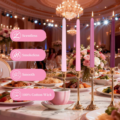 Pink Taper Candles, 10 inch Tapered Candles, 4 Pack Gradient Unscented and Smokeless Long Burning Candles with Cotton Wicks, Tall Candlesticks Weddings, Christmass, Dinner Parties, and Home Décor