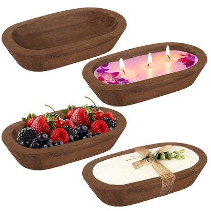CYEAH 4 Pack Wooden Dough Bowls Bulk, 9.5 in Rustic Dough Bowl for Candle, Natural Paulownia Wood Bowls for Wedding DIY Candle Home Crafts Making Farmhouse Fruits Supplies Decoration