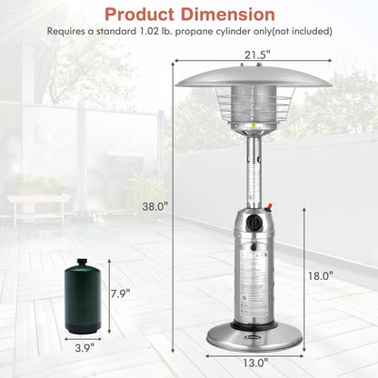 Giantex Outdoor Propane Patio Heater, 11,000 BTU Portable Tabletop Heater w/Weighted Base, Stainless Steel, Adjustable Thermostat, Electric Heater for Backyard, Garden, Commercial Restaurant, Silver