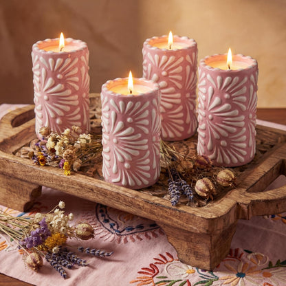 Lounsweer 4 Set Cielito Lindo Party Decorations Mexican Tequila Candle Talavera Mugs Candle for Fiesta Cinco De Mayo Birthday Bridal Shower Bachelorette May 5th Party Home Decor(Pink)