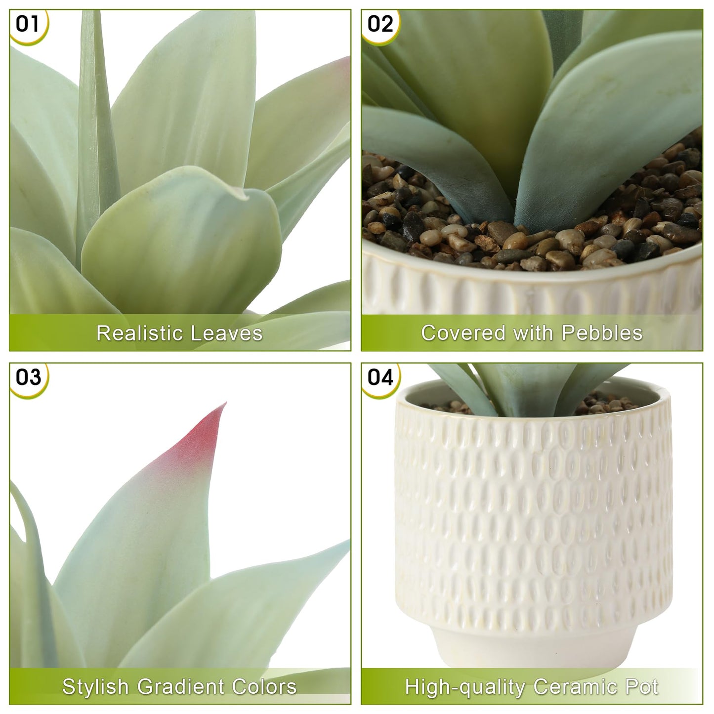 ALAGIRLS 11.8" Artificial Agave Plant, Faux Aloe Succulents Potted Plant Realistic Fake Agave Greenery with Ceramic Pot for Home Office Indoor Decor