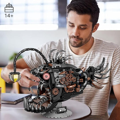 Mechanical Lantern Fish Building Set Creative Sea Animal Building Blocks Toys with Light Home Office Decor Toy Gift for Adults Teens Ocean Lovers 14+ (1038PCS)