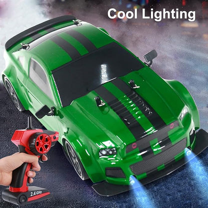 RC Drift Car 1:14 4WD 30KM/H High Speed RC Racing Car 2.4GHz Electric Sport Drifting Car with LED Lights 2 Batteries Drift &amp Race Tires for Adults (Green)