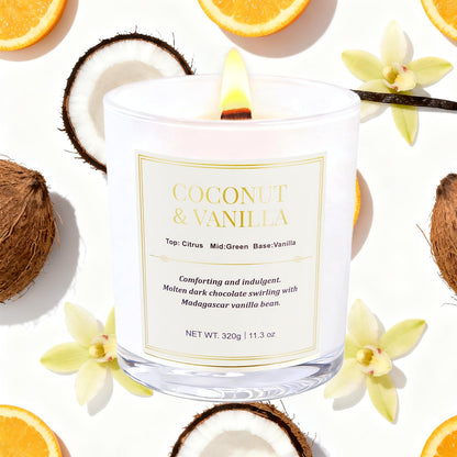 2 Pack Wood Wick Coconut & Vanilla Candle Gift Set – Long Lasting Soy Wax Candles with Gift Boxes, Holiday Aromatherapy Candles for Home Decor & Holiday Gifts