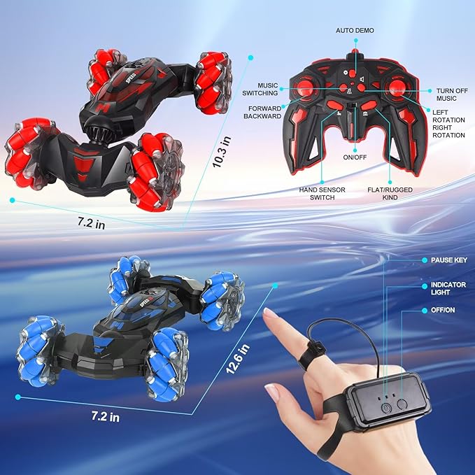 RC Stunt Car 2.4 GHz 4WD Remote Control Gesture Sensor Toy Cars Double Sided Rotating Off Road Vehicle 360° Flips with Lights Music Drift rc car for Boys and Girls 5-13 Birthday