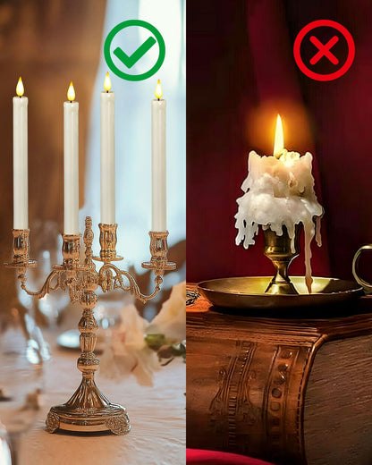 Homemory 6 Pack Flameless Taper Candles, No Remote, Realistic Flickering Battery Operated Candlesticks, White LED Plastic Candle Safe for Weddings, Table Decor, Christmas, and Halloween
