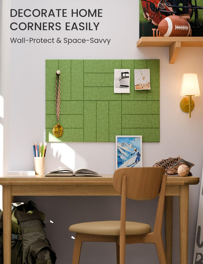 Felt Bulletin Board Tiles -28"x18" with 40 Adhesive Tabs, Cork Board Alternative for Office Decor, Push Pin Board Wall Organizer 6-Pack (Grass Green)