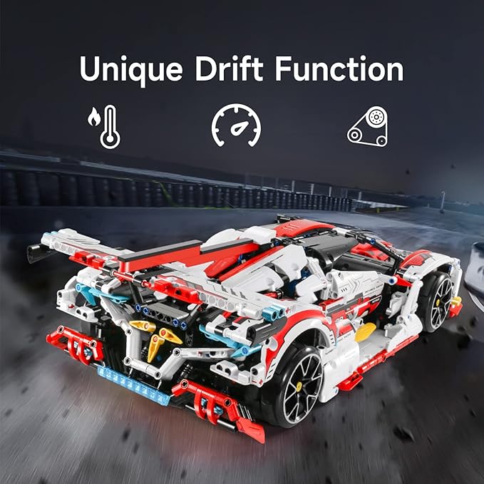 Super Car Building Kits - with Easy Drifting Wheels Remote Control Function Electric Gull-Wing Doors - Collectible 1:10 Scale Model Technique Car Building Blocks Set for Adults (2277 PCS)