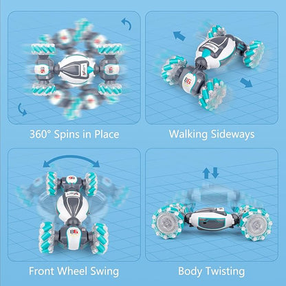 PREPOP Gesture Sensing RC Stunt Car Birthday for Age 6 7 8-12 13+ Year Old Boys - Cool Toys for Kids Hand Controlled Remote Control Twist Vehicle with Lights &amp Music 4WD Rotating