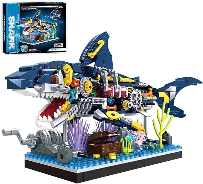 Shark Building Block Set Ocean Building Set Cool Mechanical Rotatable Shark Toys Birthday Creative Ideas Gifts for Adults (499 Pcs)