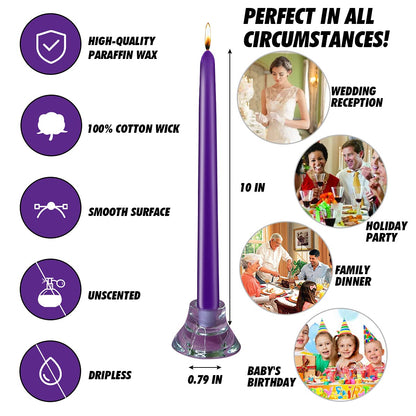 20 Pcs Purple Taper Candles for Home Decoration, 10×7/8 Inch Dripless Candlesticks, Great for Dinner Party Meditation and Emergency