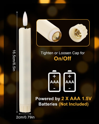 Funtery 24 Pieces 6.5" Flameless LED Taper Candles with Remote Timer Battery Operated Candles Bulk Short LED Candlestick Flickering for Graduation Father's Day Wedding Party Decor(Ivory,Classic Style)