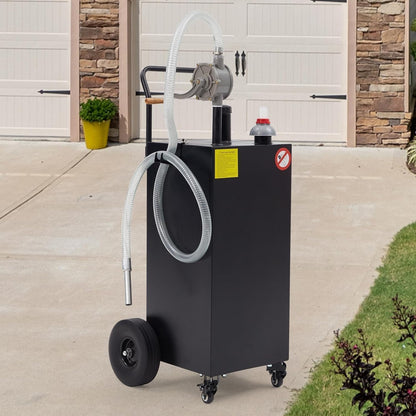 Portable Fuel Transfer Tank, 50 Gallon Heavy-Duty Fuel Caddy with Manual Pump & 4 Wheels, Spill-Proof Gas/Diesel Container for Secure Transport to Tractor, Boat, Truck, Black