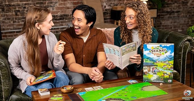 Asmodee Cozy Stickerville Board Game - Narrative Strategy Game of Village Building &amp Storytelling Family-Friendly Fun for Kids &amp Adults Ages 8+ 1-6 Players 30 Minute Playtime