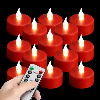 MINXIN LED Tea Light Flameless Candles with Remote Control Flickering Tealight Long Lasting, Battery Operated with Timer for Halloween Home Decoration Seasonal &Festival Celebration Red (24pcs)