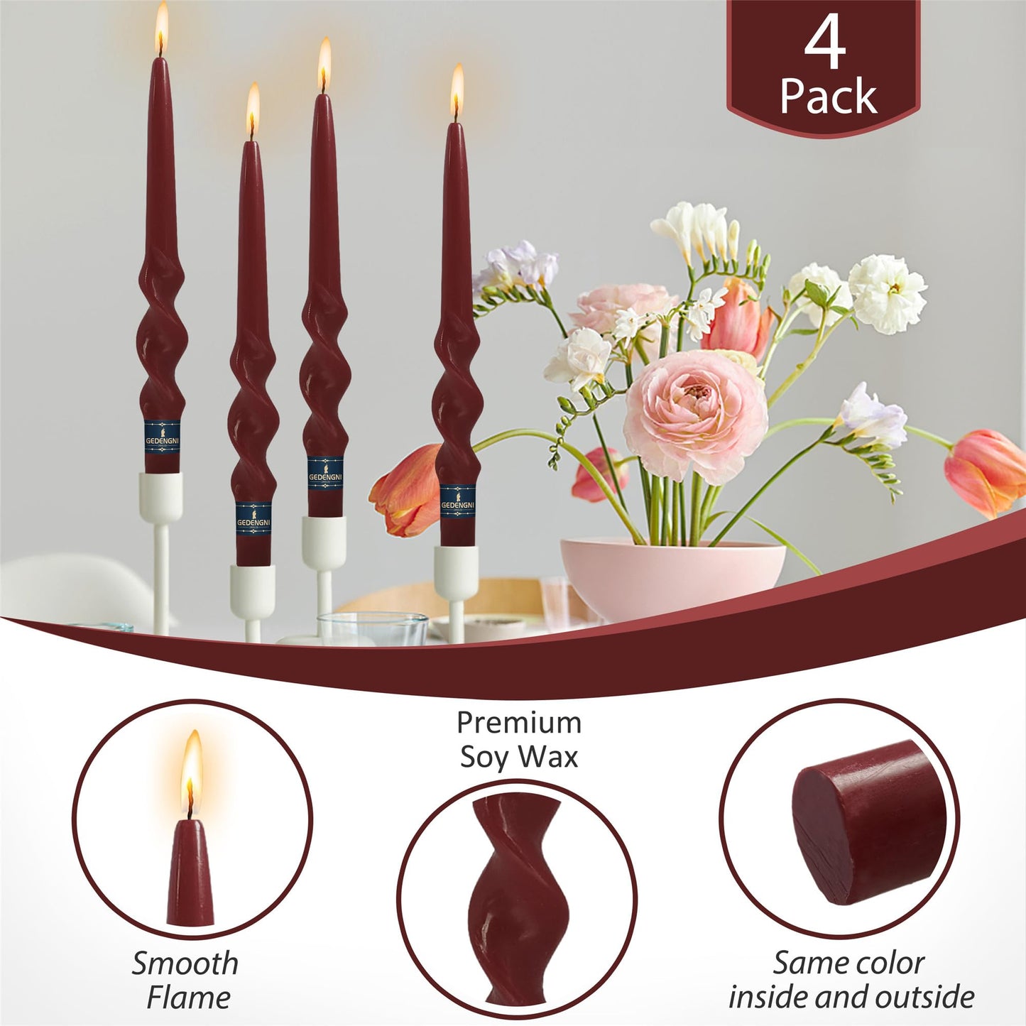Spiral Taper Candle Red Candlesticks, Gedengni 10inch Christmas Twisted Candles Long Candle Sticks Cute Tapered Candles for Table Decor Dinner Holiday Party,23D4-RED