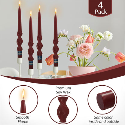 Spiral Taper Candle Red Candlesticks, Gedengni 10inch Christmas Twisted Candles Long Candle Sticks Cute Tapered Candles for Table Decor Dinner Holiday Party,23D4-RED