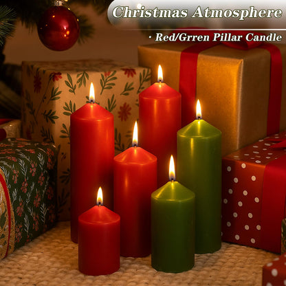 Veiuwa 36 Pcs Red Pillar Candles Bulk Set，Hurricane Candles，3 Different Lengths (12 Each)，Dripless Unscented Smokeless，Gives You a Better Atmosphere When Organizing Wedding or Event Party.