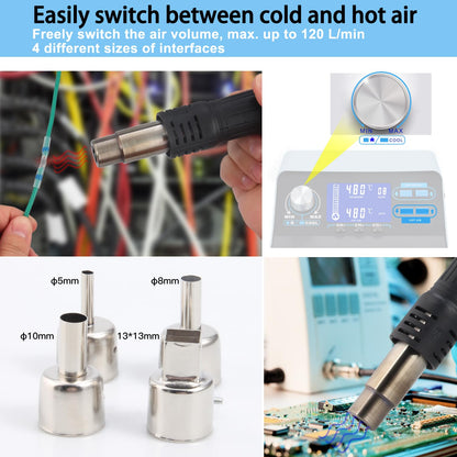 Preciva 992D+ 2-in-1 Soldering & Hot Air Rework Station with LCD, Memory Presets, Sleep, Calibration | Includes Soldering Iron, Hot Air Gun, 5 Tips, 4 Nozzles, IC Tools, Solder Wire | °C/ºF (992D+)