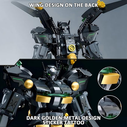 HIGH GODO Black Bat Mech Building Blocks Set for Adults Robot Model Building Kit with Wings and Swords Weapons 534 Pieces Creative Collectible Gift for Teens